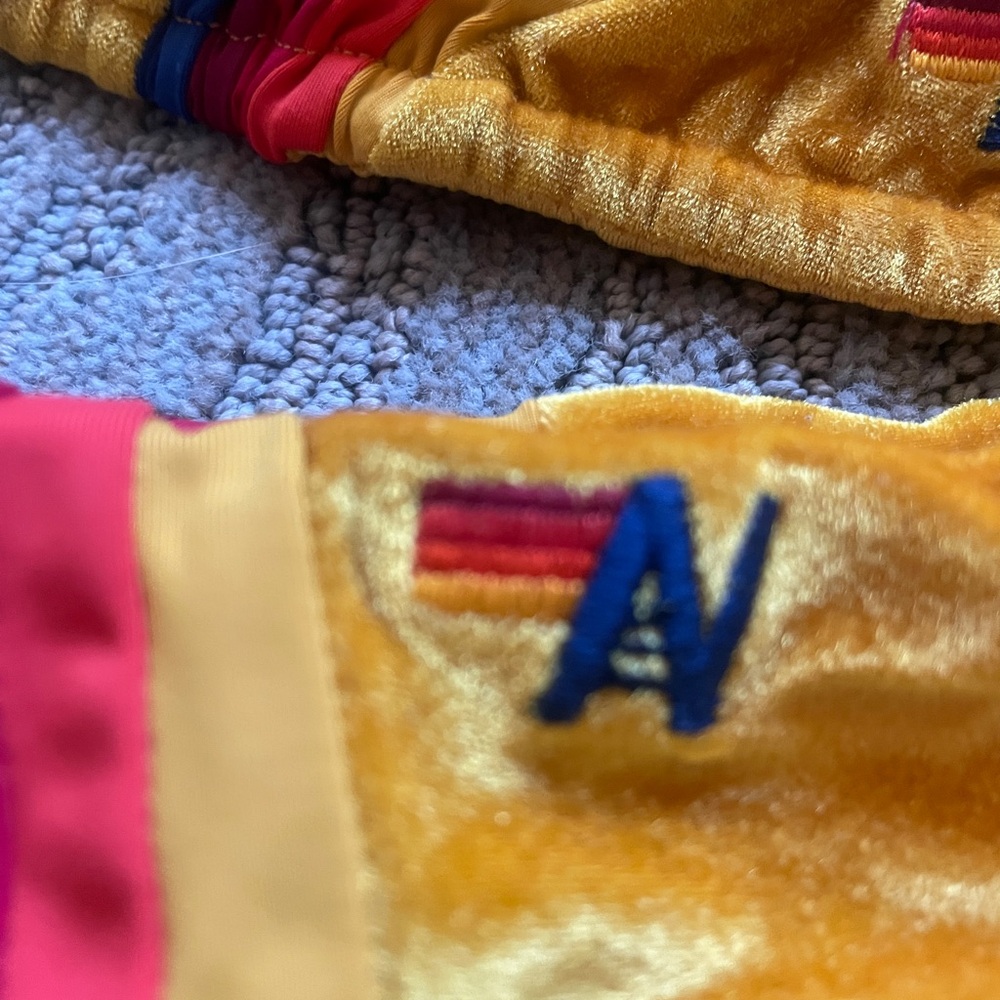 Aviator Nation Gold Yellow Velvet Triangle Bikini with Rainbow Stripes - Picture 5 of 6